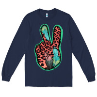 Navy Feather Pink Leopard Peace Sign Long Sleeve Tee - Jasminsmagicworld