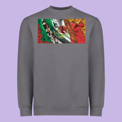 Mexico Flag Cowhide Leopard Sunflower And Roses Licanse  Plate Heavyweight Sweatshirt Designed By Artiststas