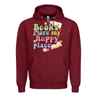 Burgundy books are my happy place Zipper Hoodie - MaliasSmallBusiness