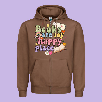 Books Are My Happy Place Zipper Hoodie Designed By Maliassmallbusiness