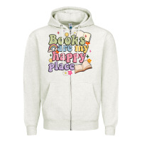 Oatmeal Heather books are my happy place Zipper Hoodie - MaliasSmallBusiness