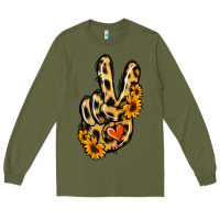 Army Green Leopard Sunflower Peace Sign Long Sleeve Tee - Jasminsmagicworld