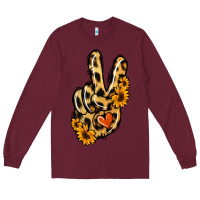 Burgundy Leopard Sunflower Peace Sign Long Sleeve Tee - Jasminsmagicworld