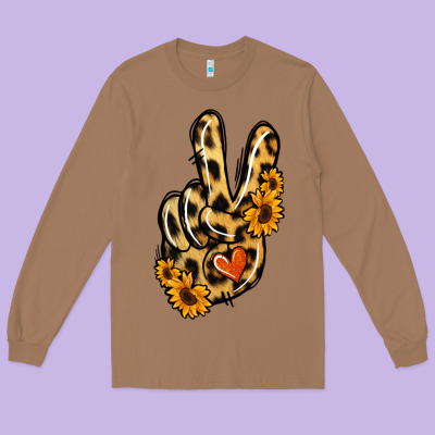 Leopard Sunflower Peace Sign Long Sleeve Tee Designed By Jasminsmagicworld