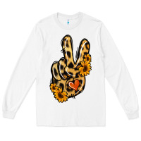 White Leopard Sunflower Peace Sign Long Sleeve Tee - Jasminsmagicworld