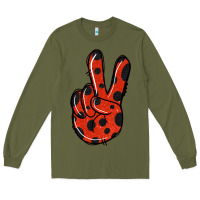 Army Green Ladybug Peace Sign Long Sleeve Tee - Jasminsmagicworld