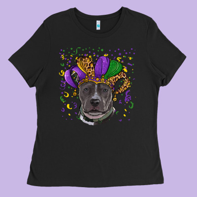 Ladies Tee Mardi Gras Pitbull with Hat