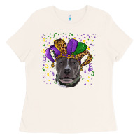 Bone Mardi Gras Pitbull with Hat Ladies Tee - RanaPortraitStore