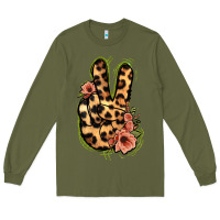 Army Green Leopard Floral Peace Sign Long Sleeve Tee - Jasminsmagicworld