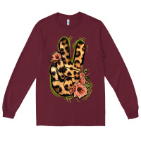 Burgundy Leopard Floral Peace Sign Long Sleeve Tee - Jasminsmagicworld
