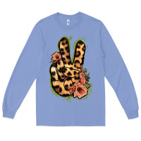 Colony Blue Leopard Floral Peace Sign Long Sleeve Tee - Jasminsmagicworld