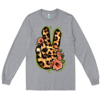 Heather Grey Leopard Floral Peace Sign Long Sleeve Tee - Jasminsmagicworld