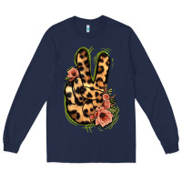 Navy Leopard Floral Peace Sign Long Sleeve Tee - Jasminsmagicworld