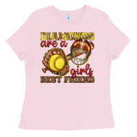 Bubblegum Pink diamonds are a girls best friend softball Ladies Tee - texasbilliewilder