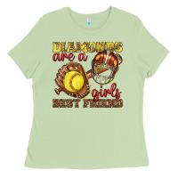 Diamonds Are A Girls Best Friend Softball Ladies Tee | Teevron