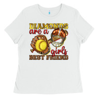 White diamonds are a girls best friend softball Ladies Tee - texasbilliewilder