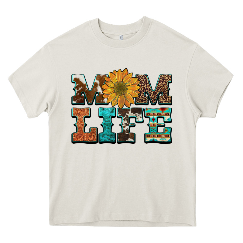 Western Cowhide Leopard Turquoise  Leather Aztec Sunflower Mom Heavy Core Tee by Artiststas | Teevron