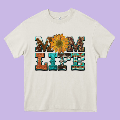 Western Cowhide Leopard Turquoise  Leather Aztec Sunflower Mom Heavy Core Tee Designed By Artiststas