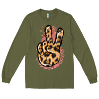 Army Green Pink Glitter Leopard Peace Sign Long Sleeve Tee - Jasminsmagicworld