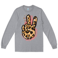 Heather Grey Pink Glitter Leopard Peace Sign Long Sleeve Tee - Jasminsmagicworld