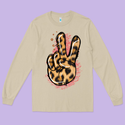 Pink Glitter Leopard Peace Sign Long Sleeve Tee Designed By Jasminsmagicworld