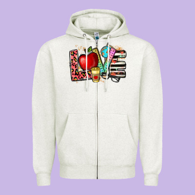 Love Teacher Zipper Hoodie Designed By Nancycooperartshop