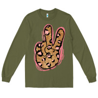 Army Green Gold Glitter Pink Leopard Peace Sign Long Sleeve Tee - Jasminsmagicworld