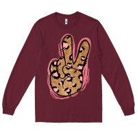 Burgundy Gold Glitter Pink Leopard Peace Sign Long Sleeve Tee - Jasminsmagicworld