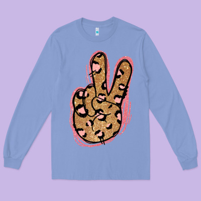 Gold Glitter Pink Leopard Peace Sign Long Sleeve Tee Designed By Jasminsmagicworld
