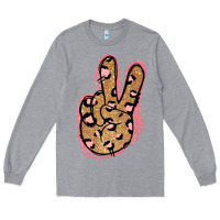 Heather Grey Gold Glitter Pink Leopard Peace Sign Long Sleeve Tee - Jasminsmagicworld
