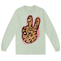 Matcha Gold Glitter Pink Leopard Peace Sign Long Sleeve Tee - Jasminsmagicworld