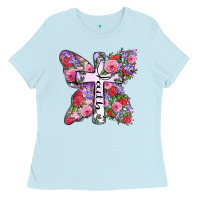 Baby Blue faith butterfly cross Ladies Tee - Zillion Design Studio