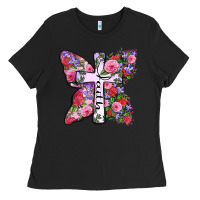Black faith butterfly cross Ladies Tee - Zillion Design Studio