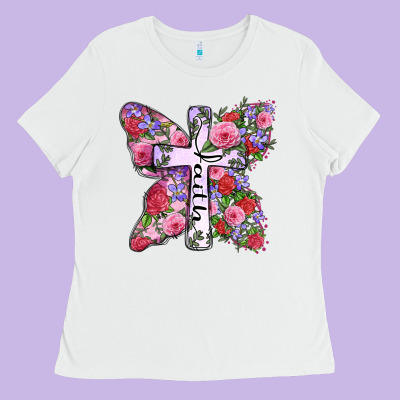 Faith Butterfly Cross Ladies Tee Designed By Zillion Design Studio