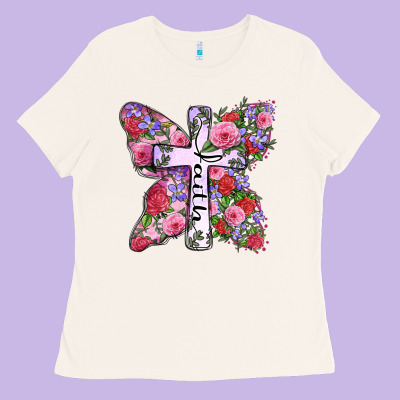 Faith Butterfly Cross Ladies Tee Designed By Zillion Design Studio