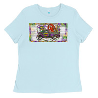 Baby Blue Mardi Gras Truck And Fleur De Lis Crawfish Ladies Tee - RanaPortraitStore