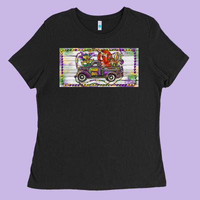 Ladies Tee Mardi Gras Truck And Fleur De Lis Crawfish
