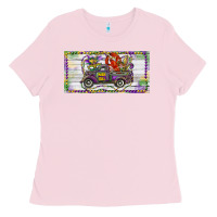 Bubblegum Pink Mardi Gras Truck And Fleur De Lis Crawfish Ladies Tee - RanaPortraitStore