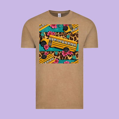School Bus And Leopar Seamless Pattern Vintage Tee Designed By Bundleandbundleshop