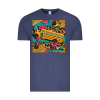 Vintage Denim school bus and leopar seamless pattern Vintage Tee - BundleAndBundleShop