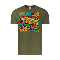 Vintage Olive school bus and leopar seamless pattern Vintage Tee - BundleAndBundleShop