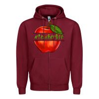 Burgundy teacher life with apple Zipper Hoodie - NancyCooperArtShop