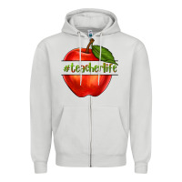 Dove Grey teacher life with apple Zipper Hoodie - NancyCooperArtShop