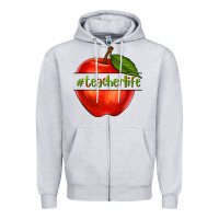 Heather Grey teacher life with apple Zipper Hoodie - NancyCooperArtShop