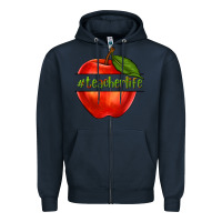 Navy teacher life with apple Zipper Hoodie - NancyCooperArtShop