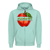Seafoam teacher life with apple Zipper Hoodie - NancyCooperArtShop