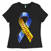 Black down syndrome ribbon softball Ladies Tee - texasbilliewilder