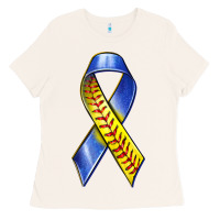 Bone down syndrome ribbon softball Ladies Tee - texasbilliewilder