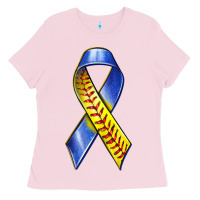 Bubblegum Pink down syndrome ribbon softball Ladies Tee - texasbilliewilder