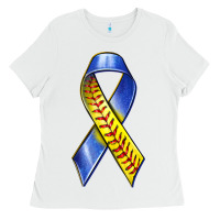 White down syndrome ribbon softball Ladies Tee - texasbilliewilder